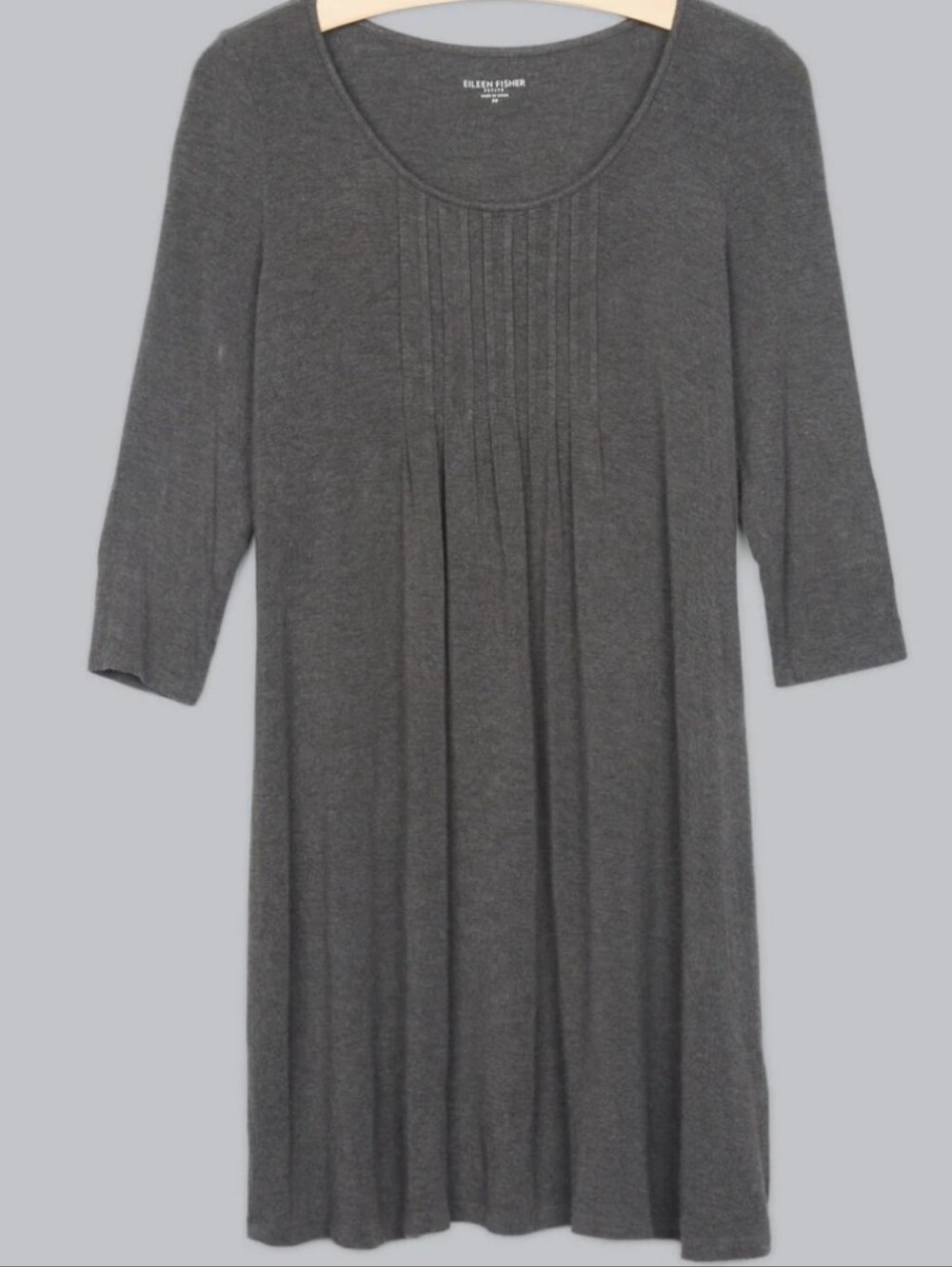 Eileen Fisher Charcoal Pleated Scoop-Neck Knit Dress